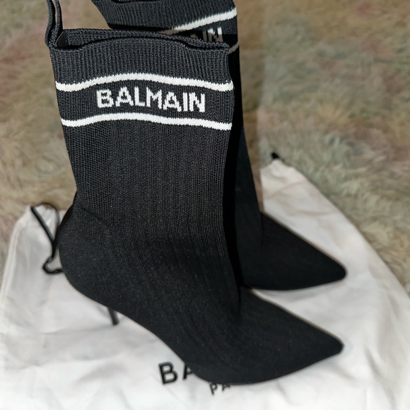 BALMAIN Skye Stretch Knit Ankle Boots In Black Size 37 - Picture 6 of 13